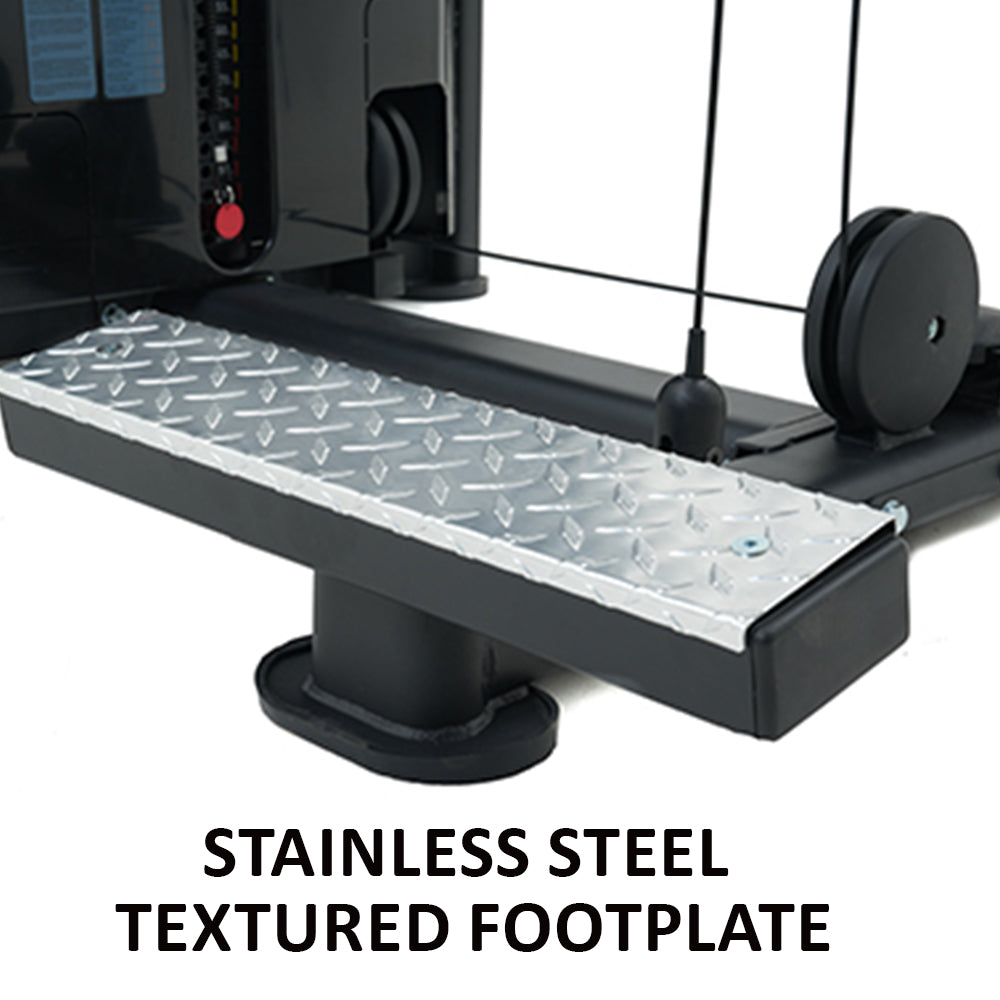 A black and gray Insight Fitness Standing Calf Raise - SA019 Standing Calf Raise machine with adjustable height and multi-position hand grips.