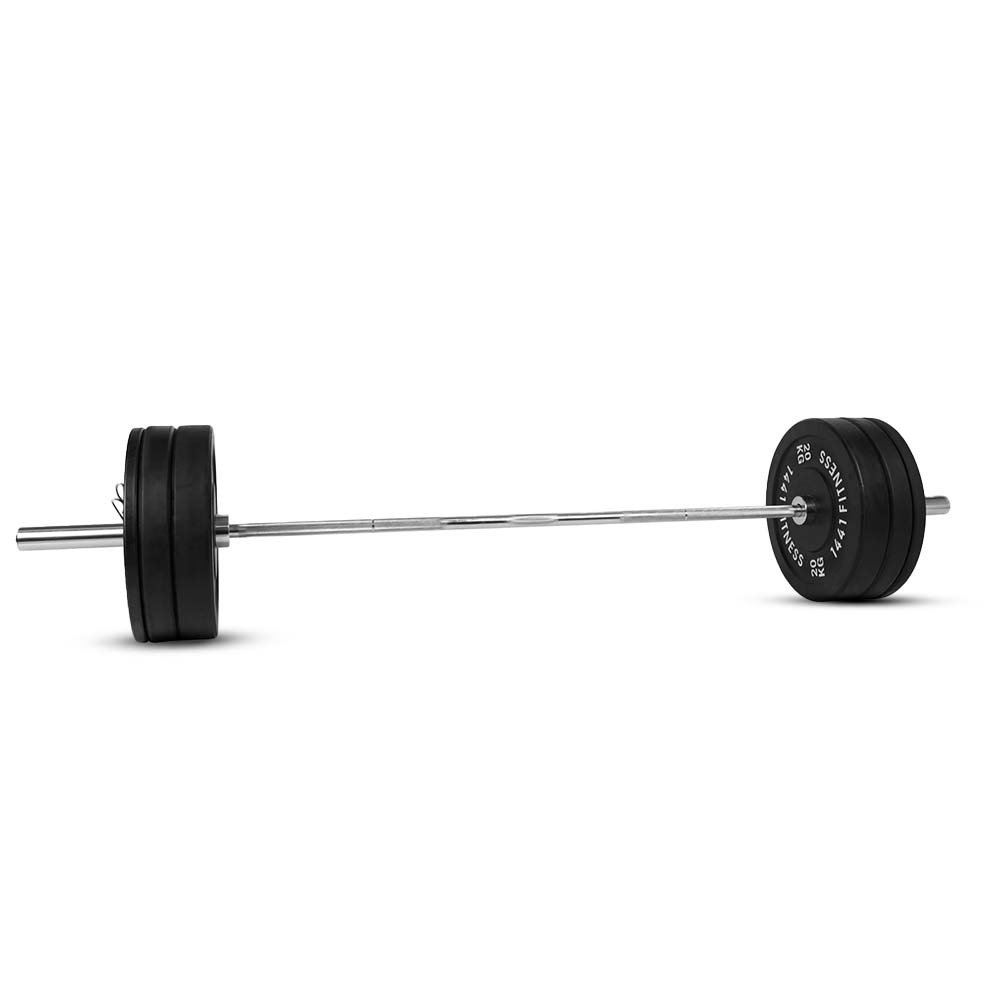 1441 Fitness Black Bumper Plates with 7 Ft Olympic Bar - 100 Kg Set - Bundle Offer