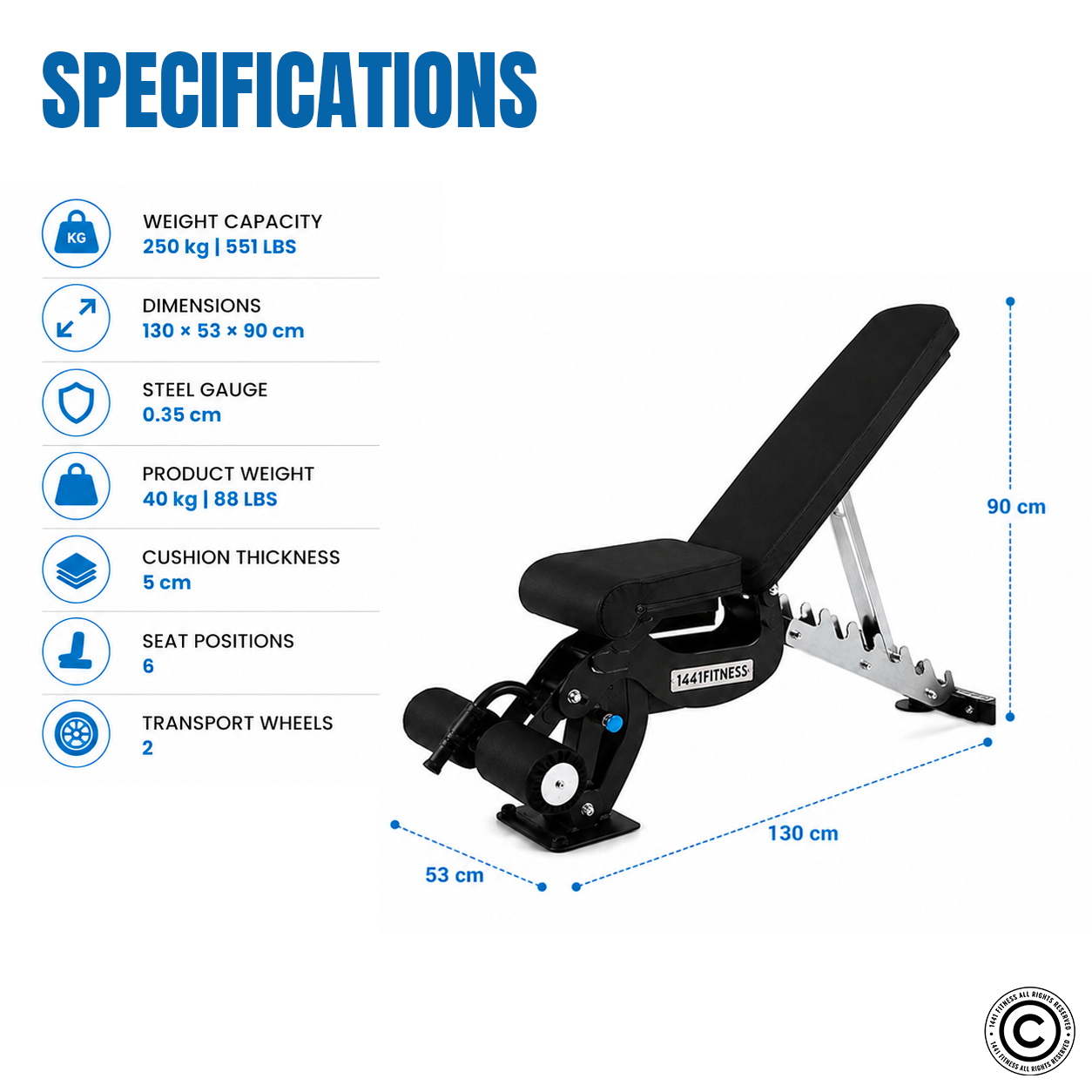 1441 Fitness Adjustable Bench FID - A8007