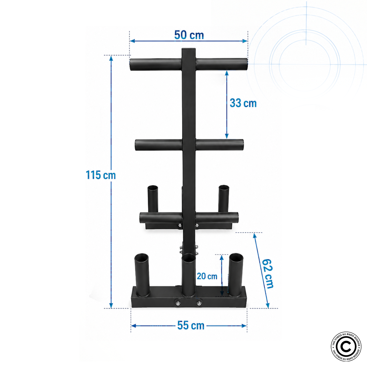 1441 Fitness Commercial Plate Rack with Six Bar Holder - Black