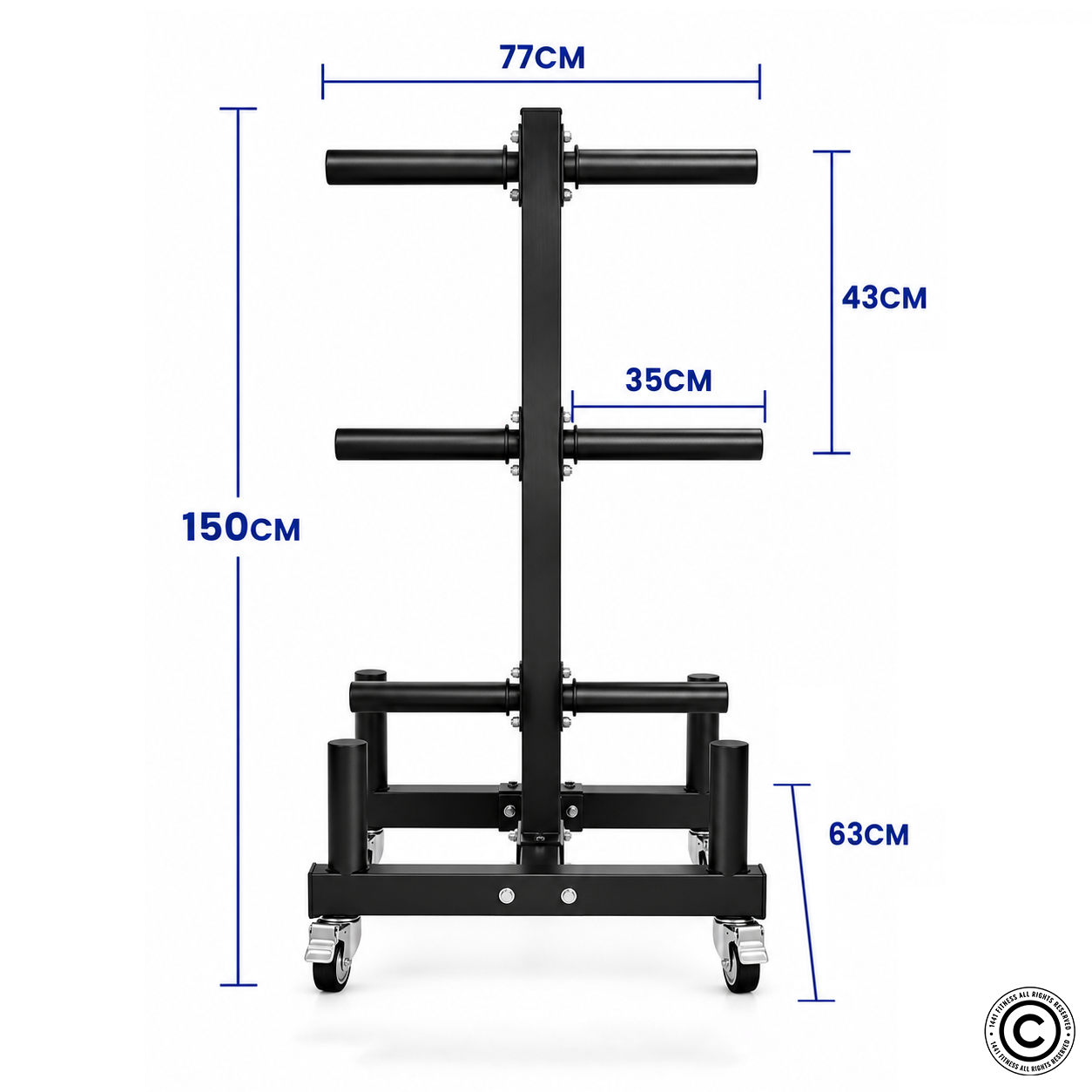 1441 Fitness Commercial Plate Rack and Bar Holder with Wheels