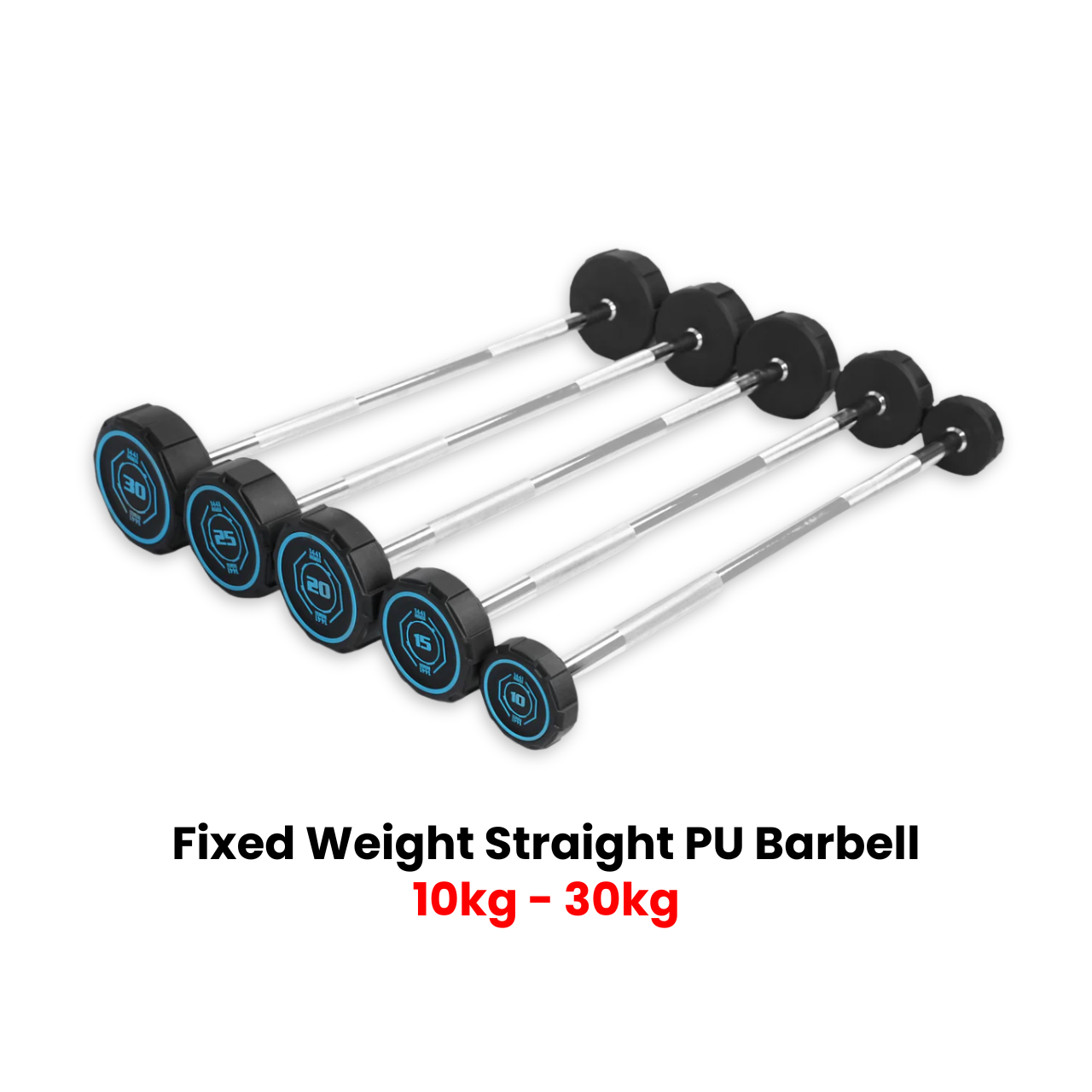 1441 Fitness Fixed Straight PU Barbell Set - 10 Kg to 30 Kg - Bundle Offer
