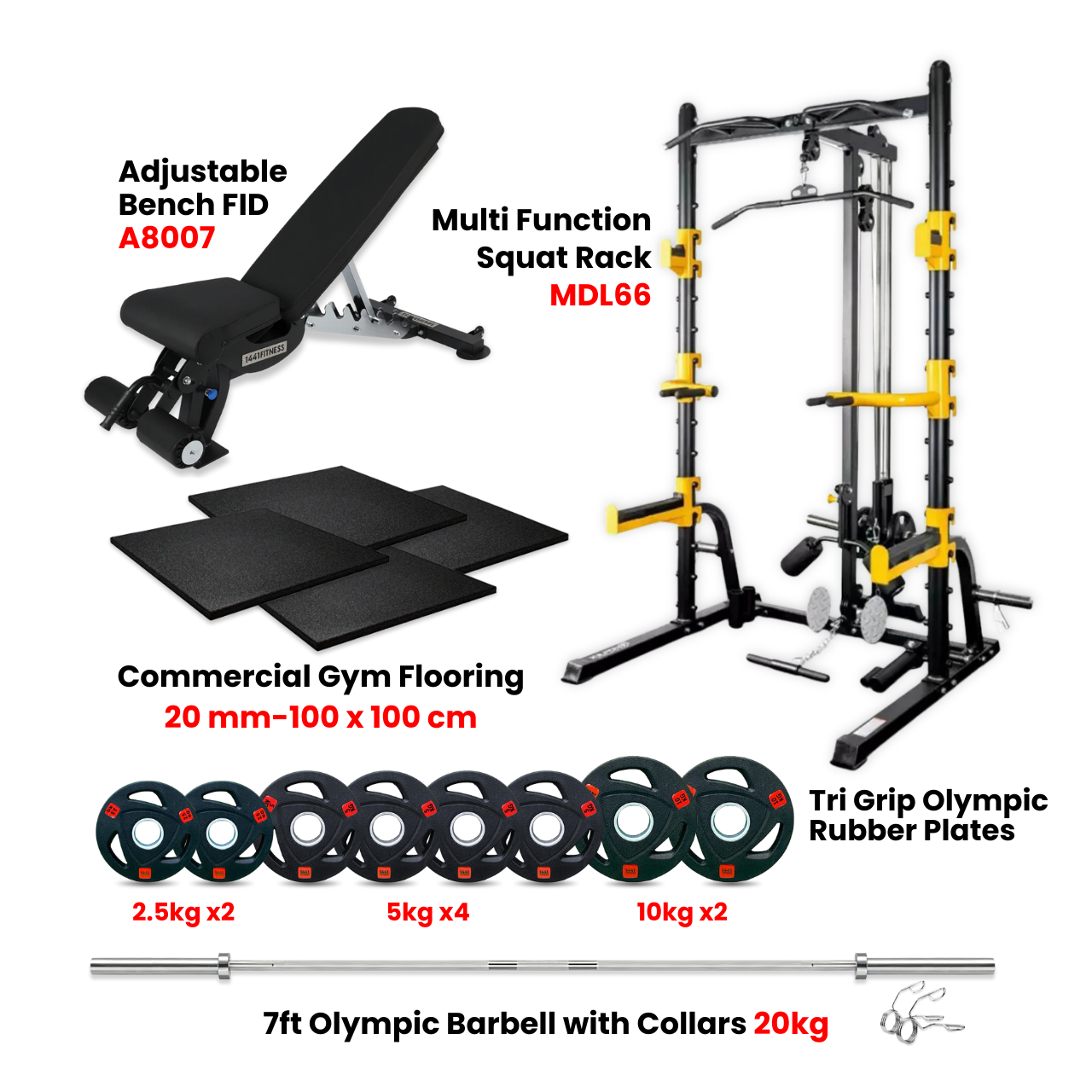 1441 Fitness MDL 66 Multi Function Rack Combo with Plate Set Bench and Flooring  - Bundle Offer