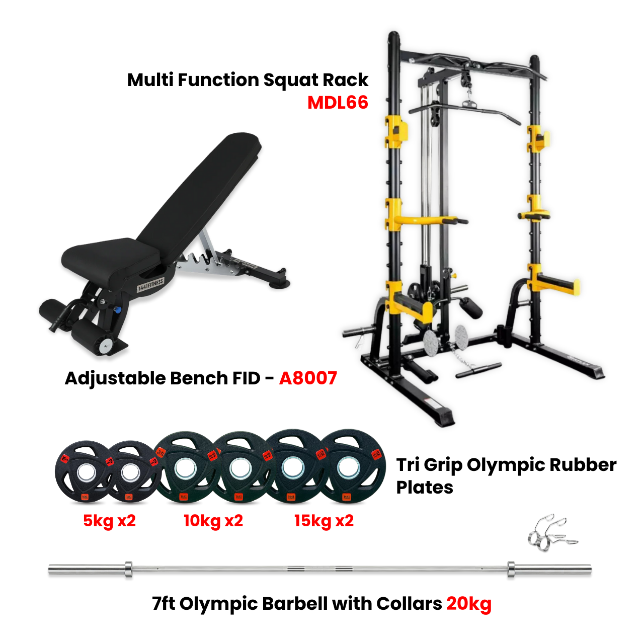 1441 Fitness MDL 66 Multi Function Rack Combo with Plate Set and Bench