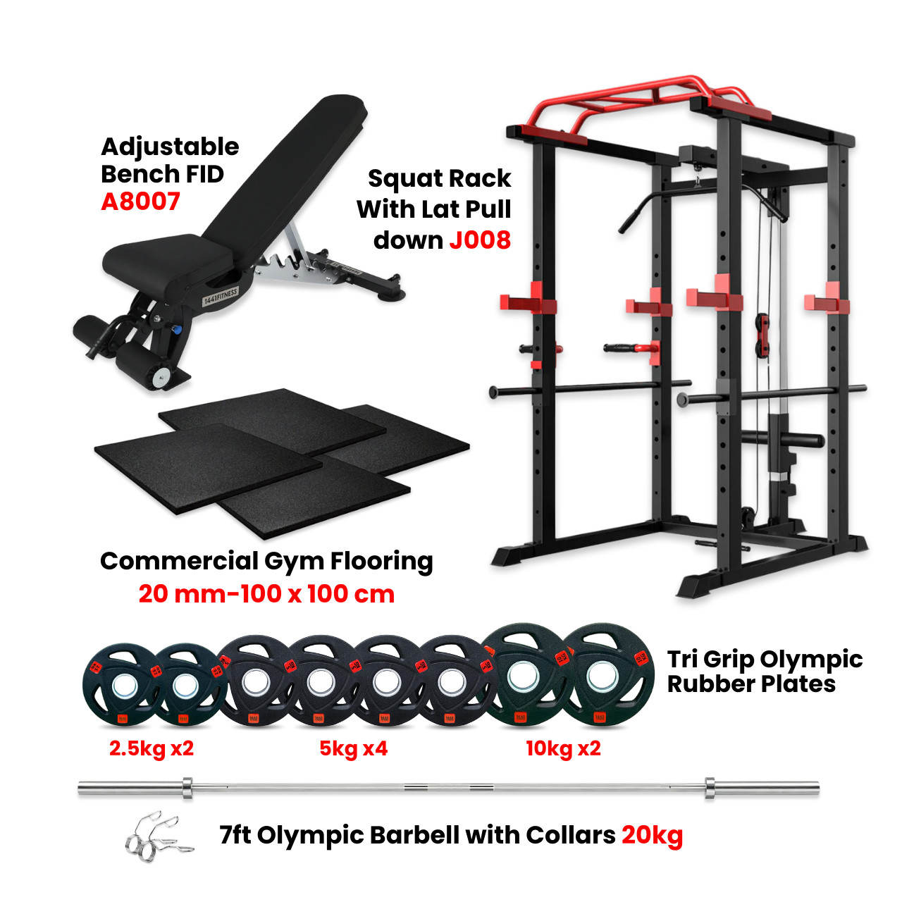 1441 Fitness J008 Multi Function Rack Combo with Plate Set Bench and Flooring