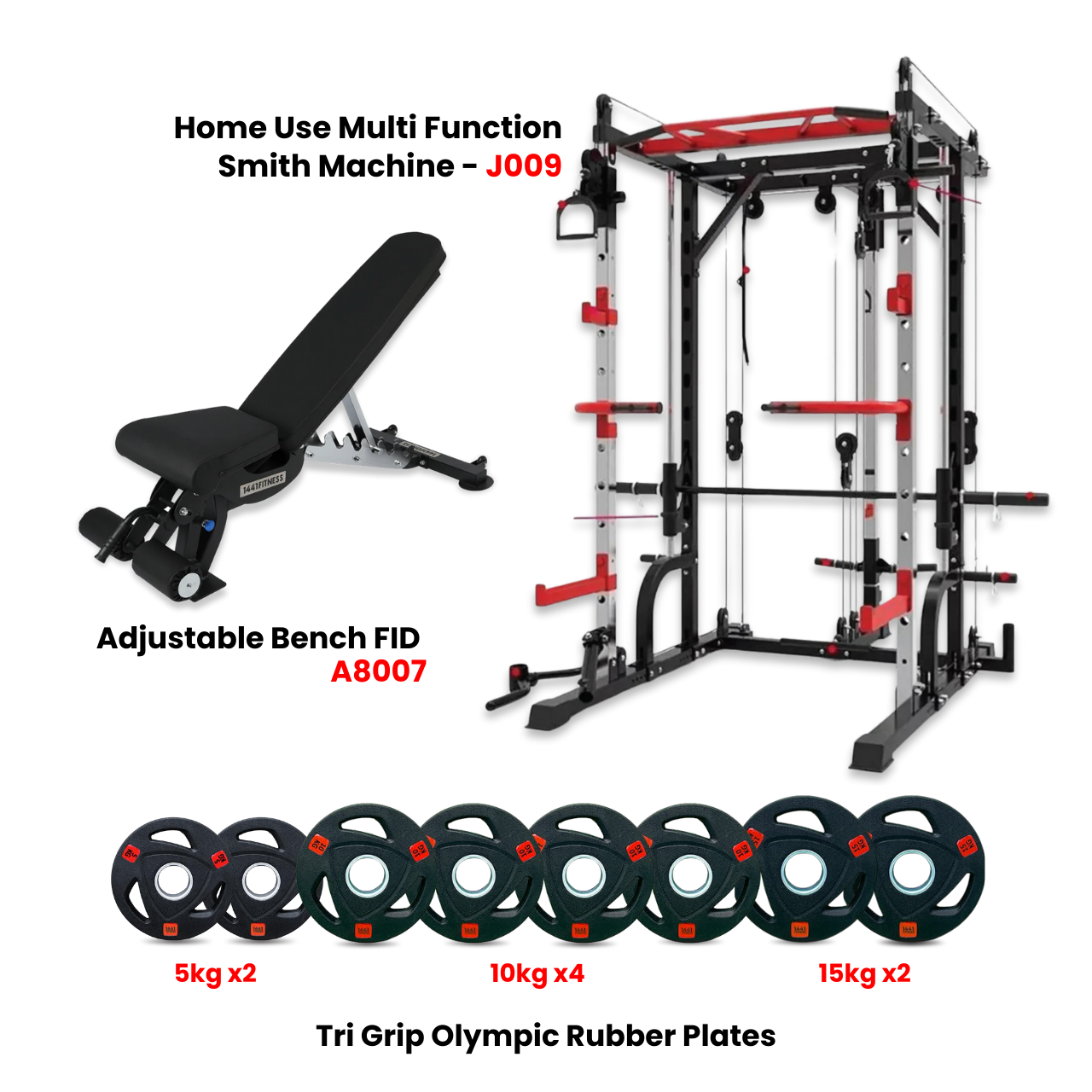 1441 Fitness J009 Multi Function Rack Combo with Plate Set and Bench