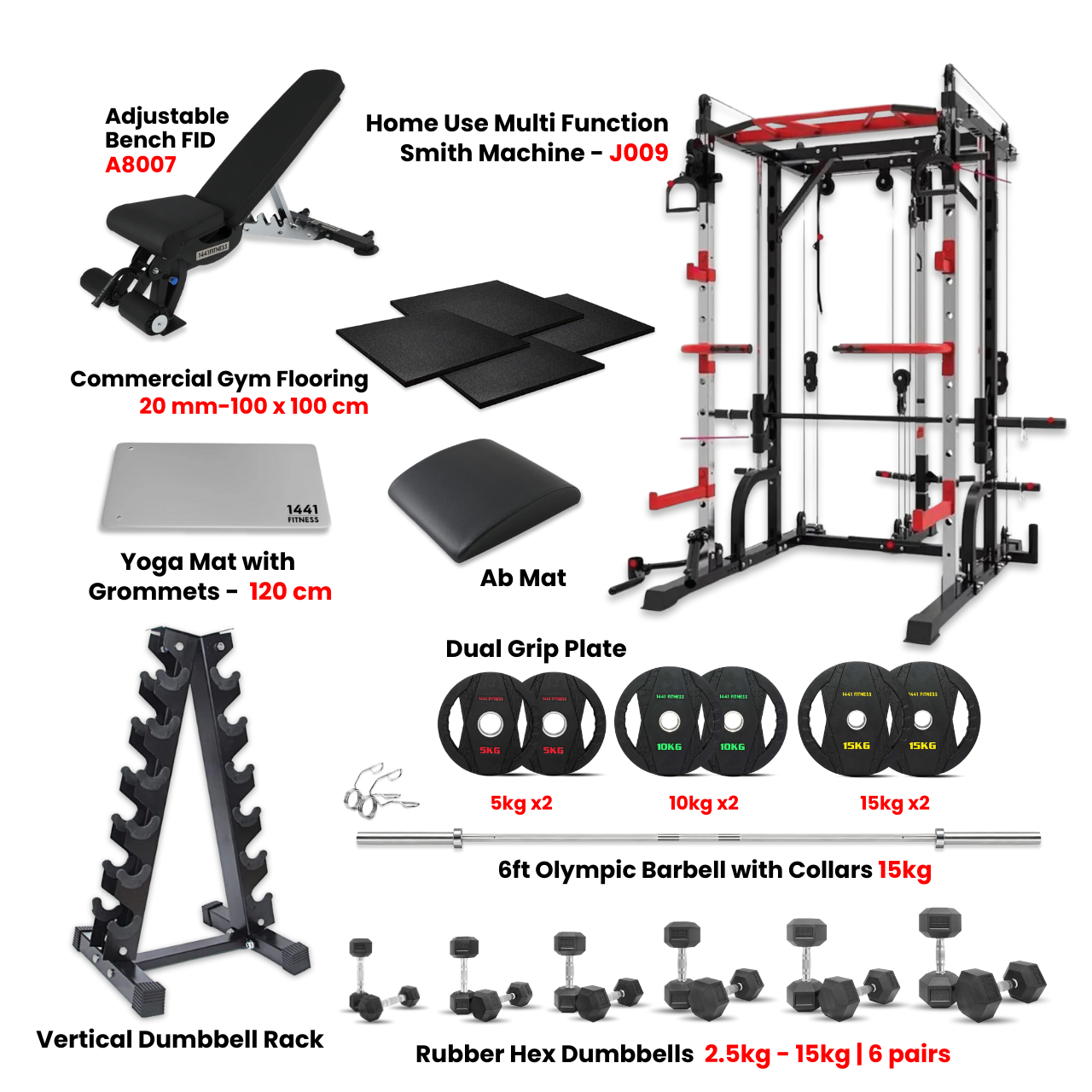 1441 Fitness J009 Multi Function Smith Machine Home Gym Bundle - 1