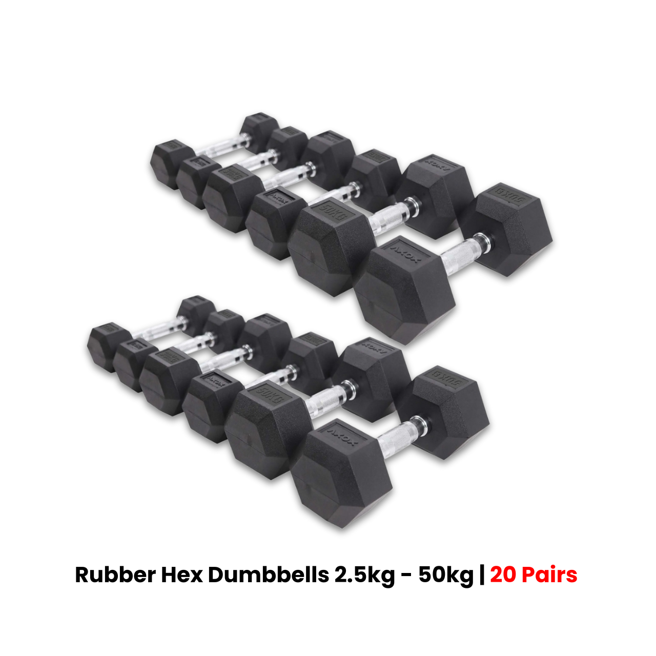 1441 Fitness Rubber Hex Dumbbells Set - 2.5 Kg - 50 Kg ( 20 Pairs ) - Bundle Offer