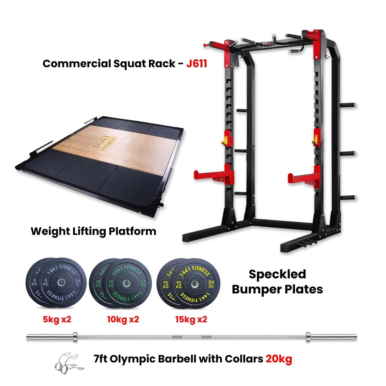 J611 Squat Rack Combo with Plate Set and Bench - Bundle Offer