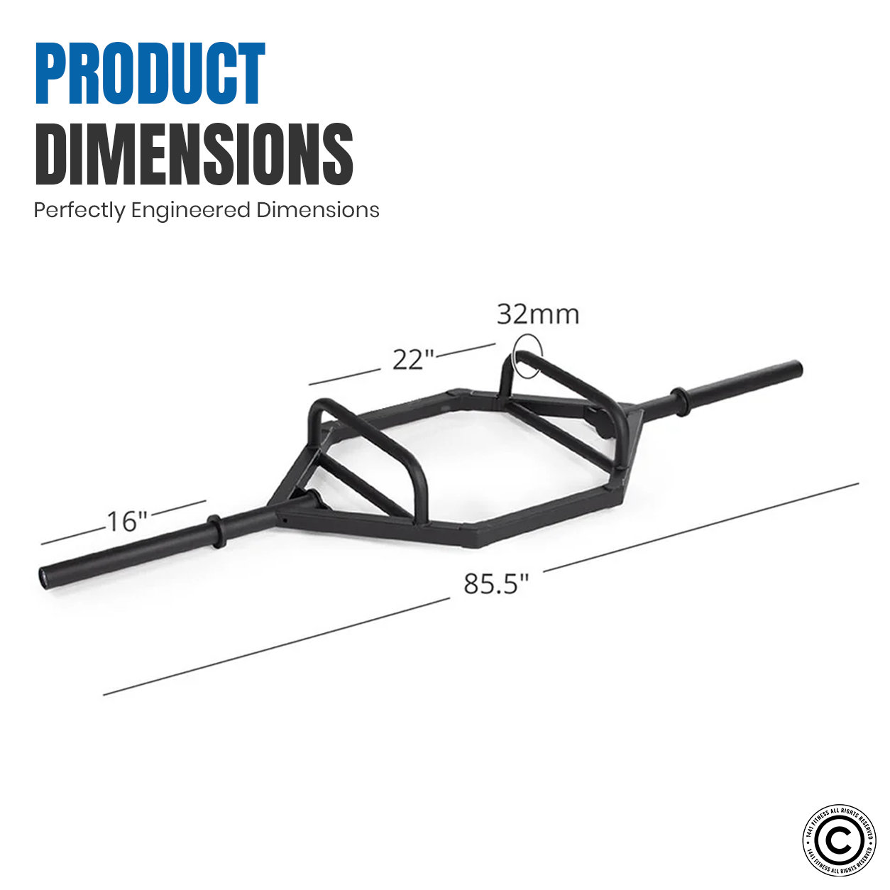 1441 Fitness 7 ft Olympic Hex Trap Bar with Collars - Matt Black