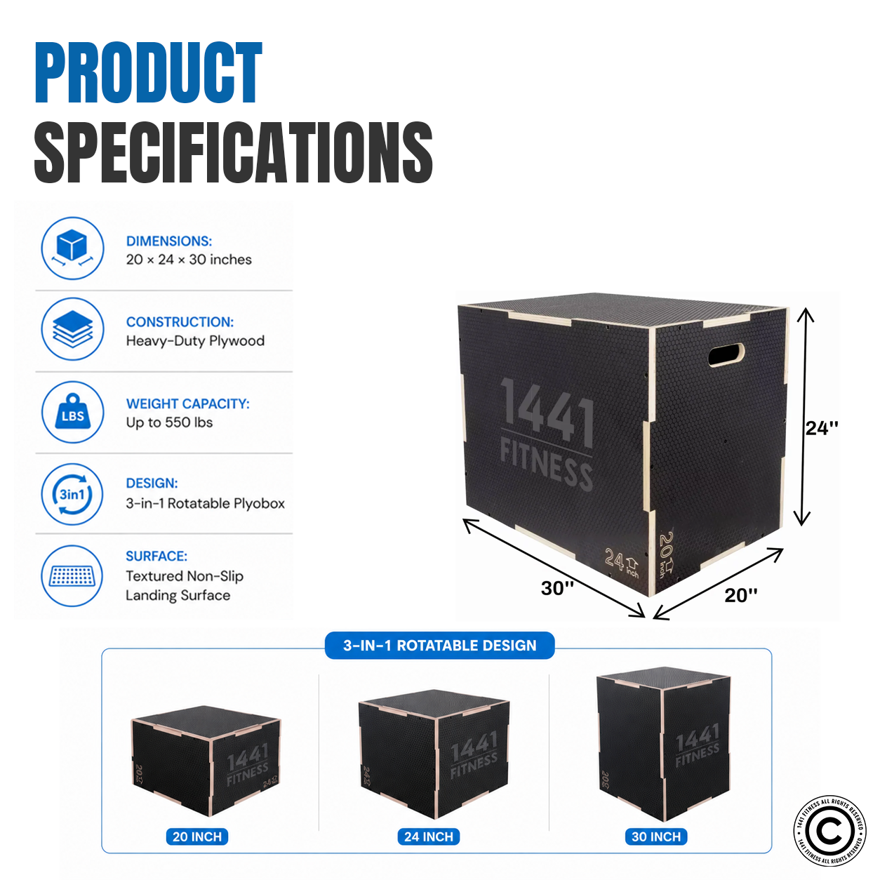 1441 Fitness Black Wooden Plyo box