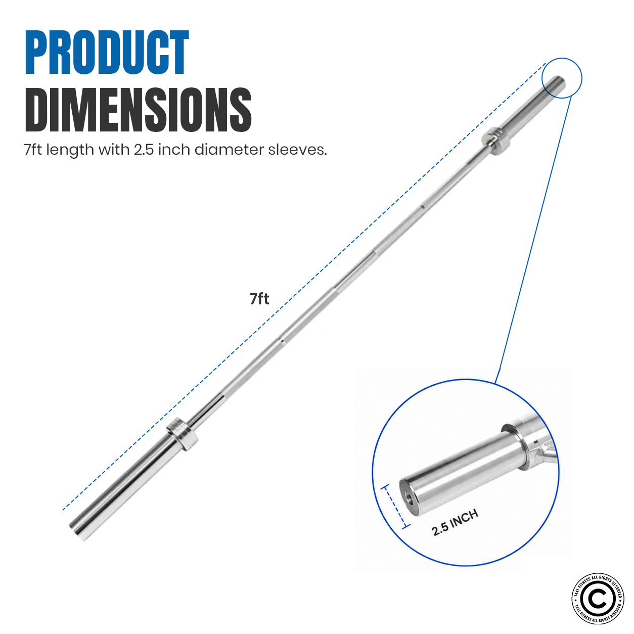 1441 Fitness 7 Ft Olympic Bar with Spring Collars - 20 Kg (Chrome)