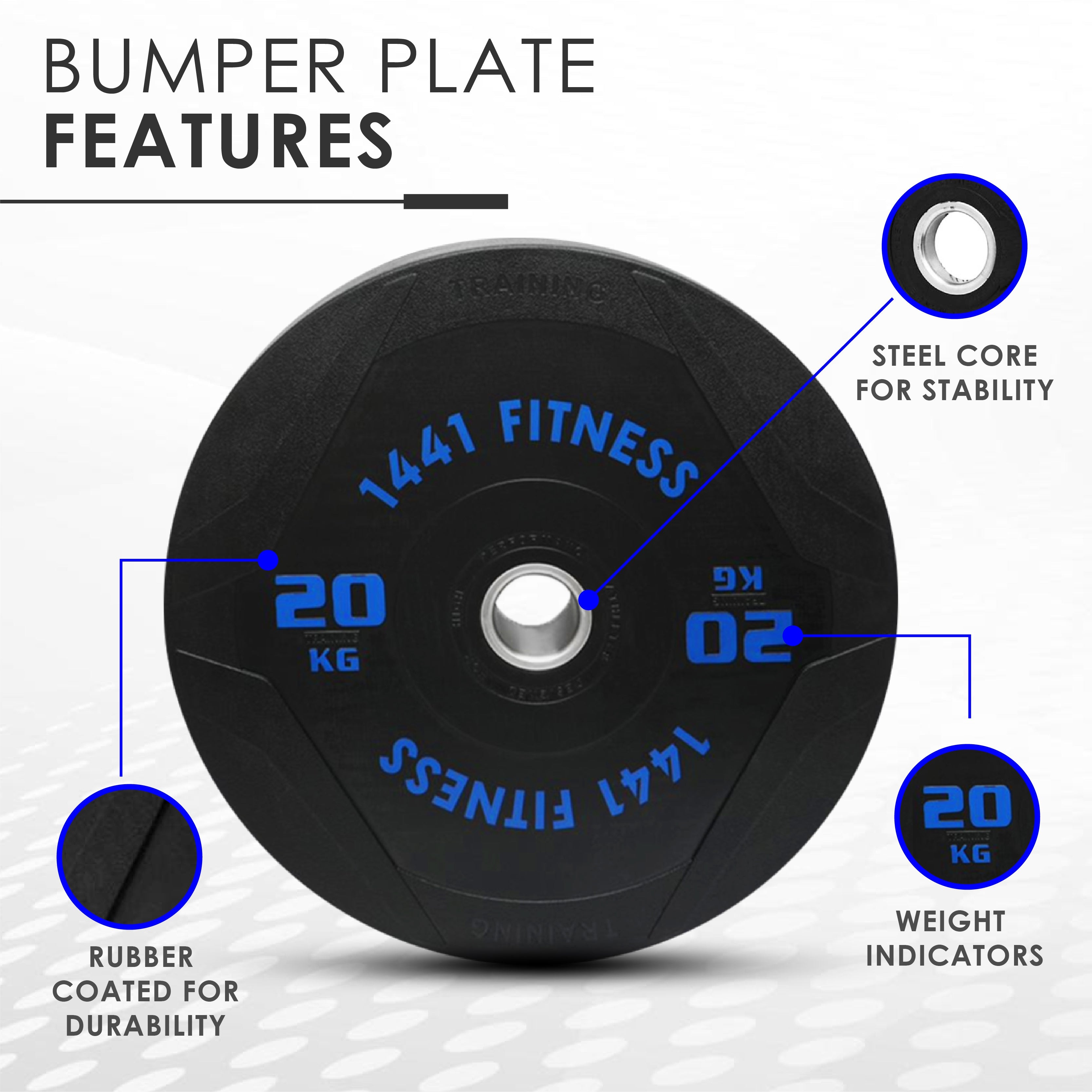 1441 Fitness PU Black Rubber Bumper Plates - 5 to 25 KG | Per Piece