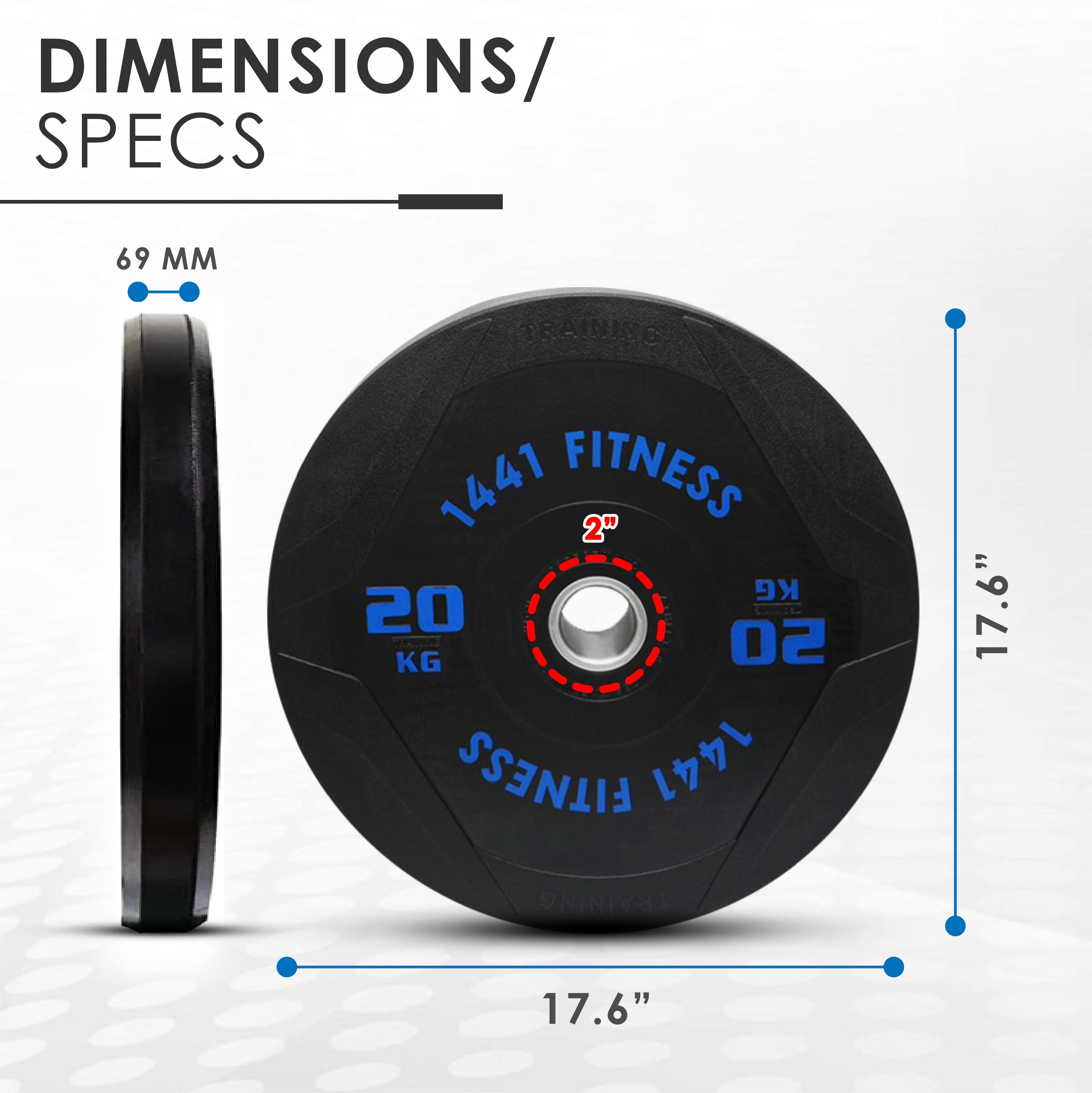 1441 Fitness PU Black Rubber Bumper Plates - 5 to 25 KG | Per Piece