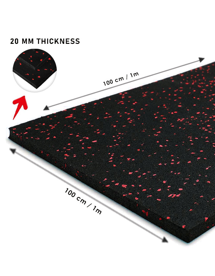 1441 Fitness Commercial Rubber Flooring 20 mm - 100 x 100 CM Speckled Red