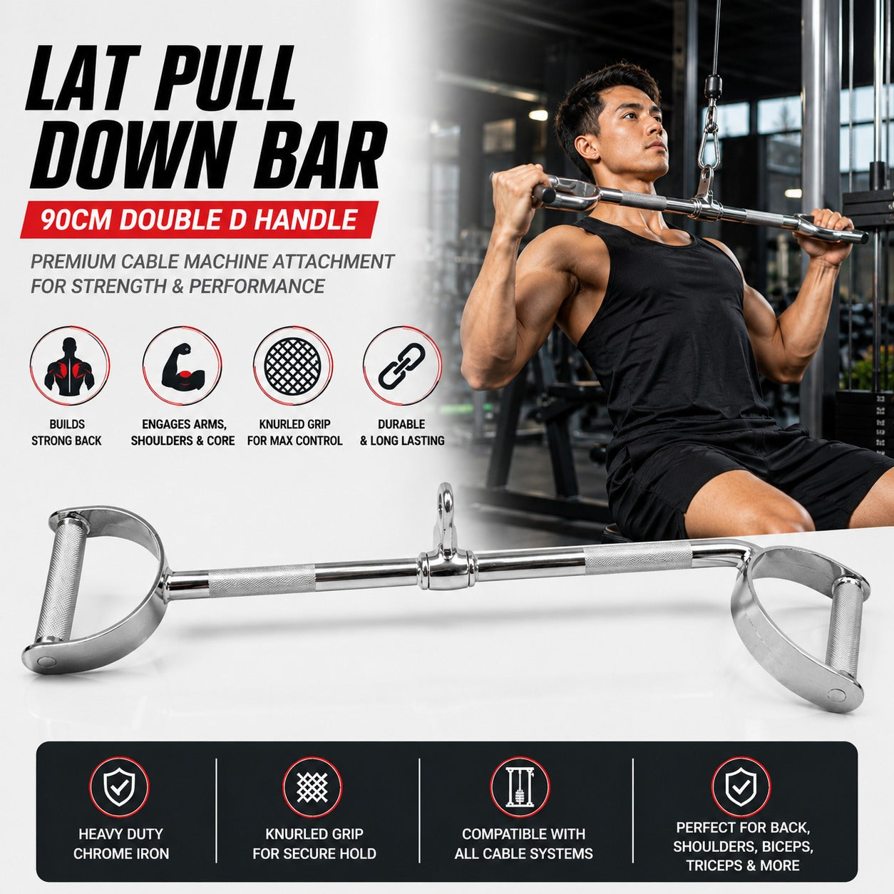 1441 Fitness Lat Attachment Double D Pull down - 90 cm