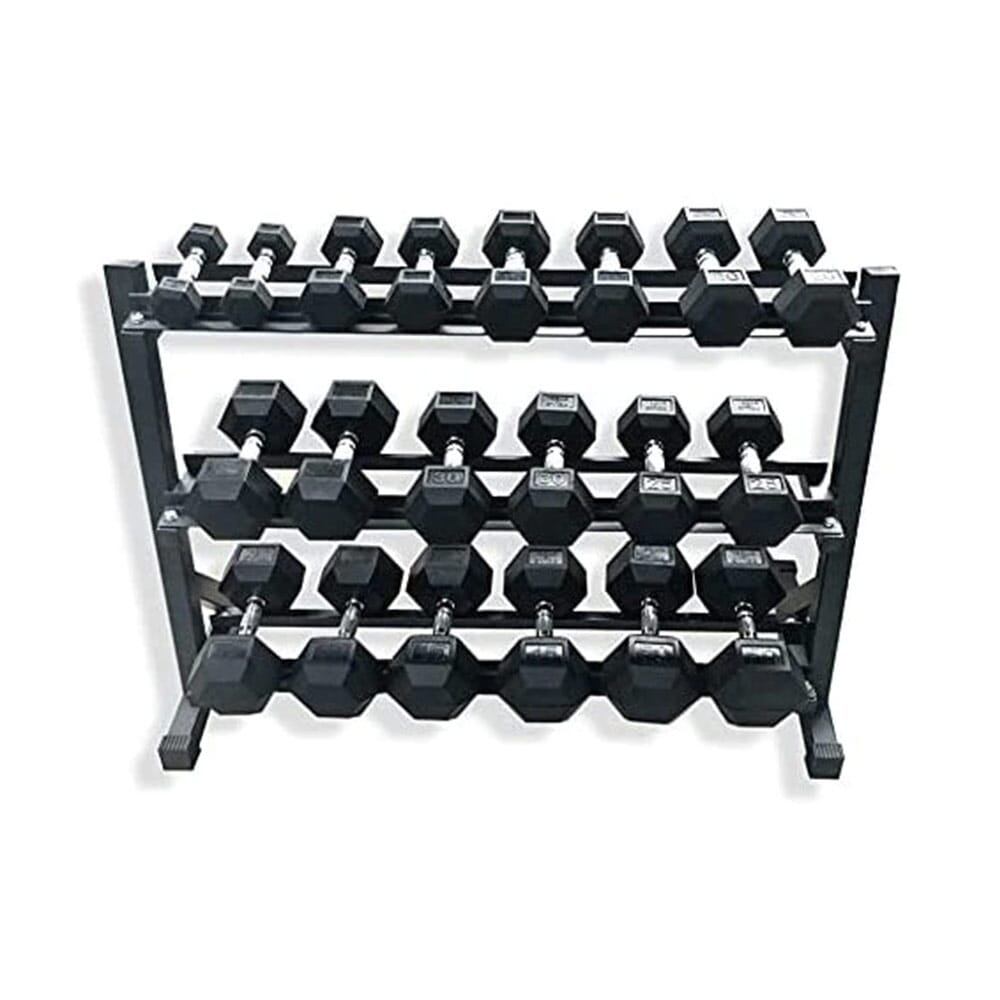 Fitmate Rubber Coated Hex Dumbbell Set 2.5 - 25 Kg with Dumbbell Rack
