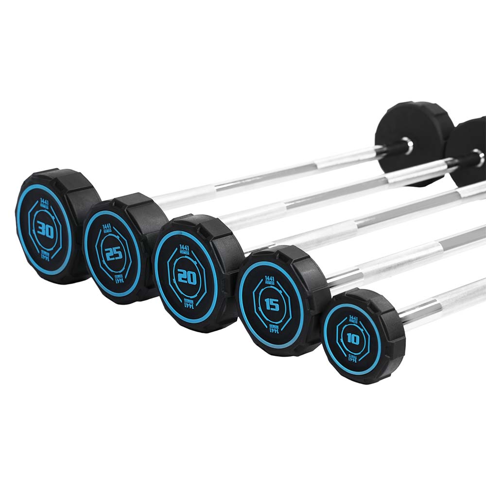1441 Fitness Fixed Straight & Curl PU Barbell Set with Rack - 10 to 30 kg - Bundle Offer