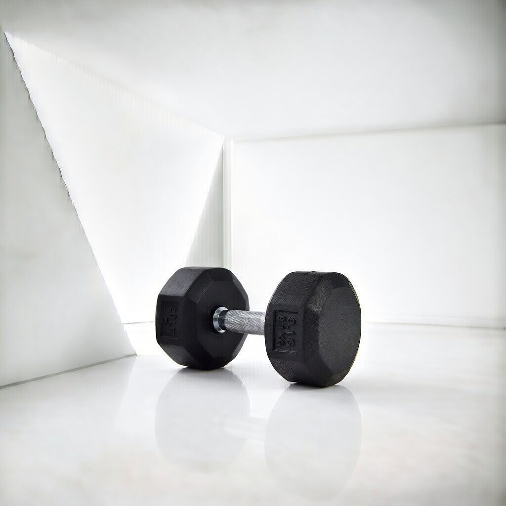 Fitness Black Rubber Hex Dumbbells - 15 LBS