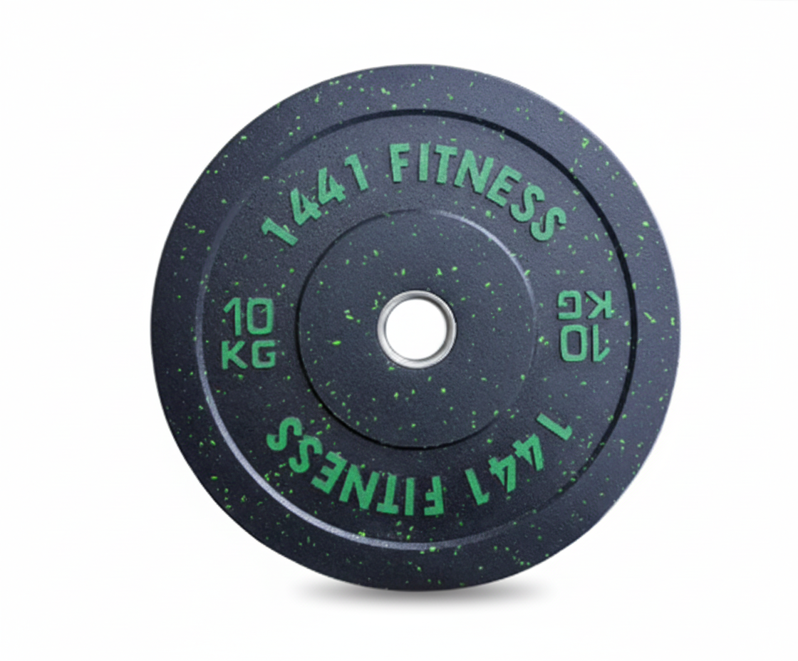 1441 Fitness Speckled Bumper Plates with 7 ft Olympic Bar - 120 Kg Set