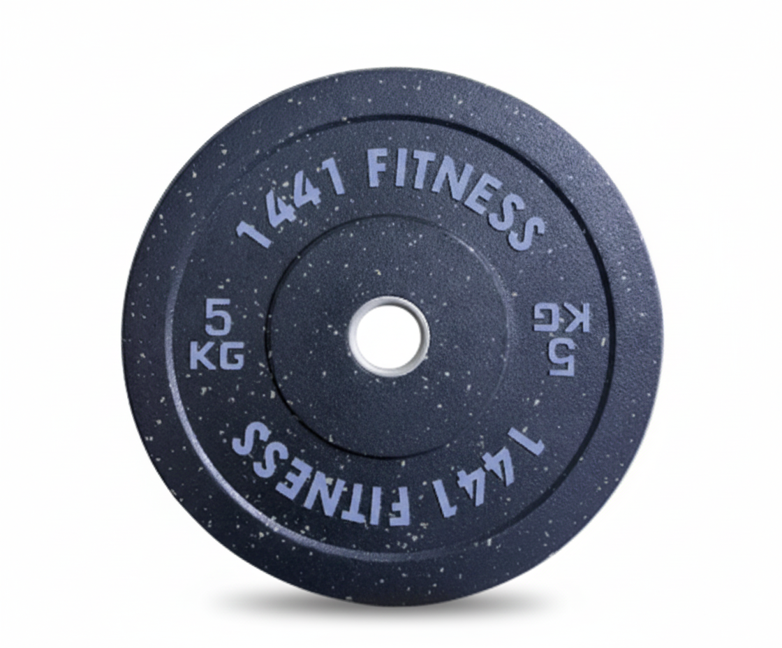 1441 Fitness Speckled Bumper Plates with 7 ft Olympic Bar - 120 Kg Set
