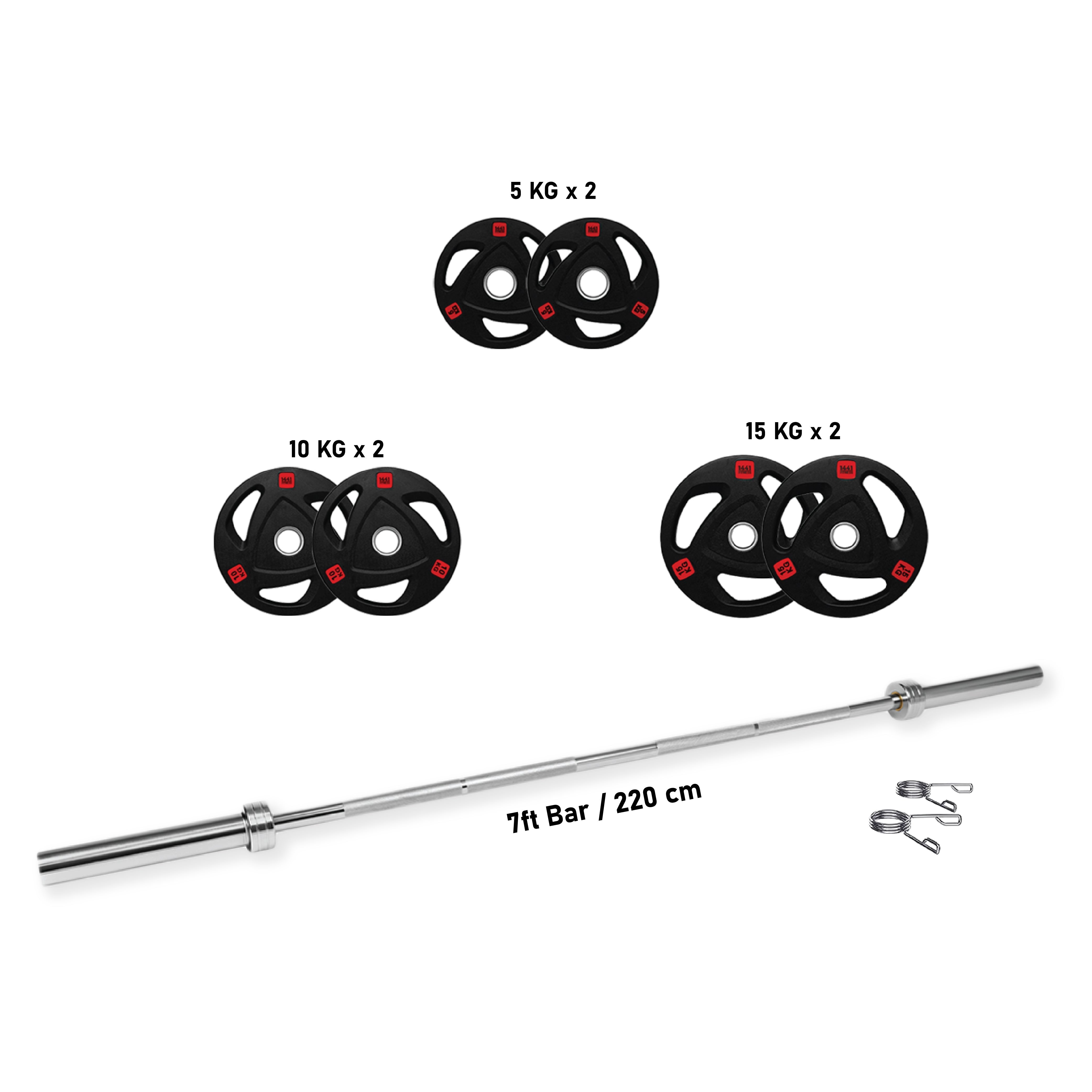 1441 Fitness Tri Grip Plates with 7 Ft Olympic Bar - 80 Kg Set
